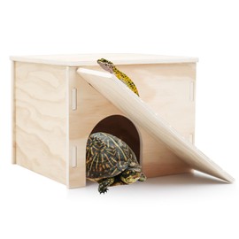 Large Reptile Hideouts Cave, Wooden Leopard Gecko Hide, Tortoise Habitat, Turtle Basking Platform, Reptile Tank Terrarium Aquarium Decor Accessories for Leopard Gecko Toad Turtle 11.3 x 9.1 x 7.1 Inch