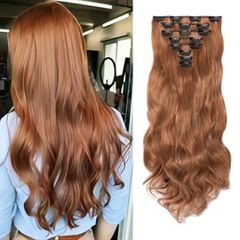 Cybelleza 45 cm Clip-In Hair Extensions, 8 Pieces, Clip-In Hairpiece, Synthetic Hair, Wavy Synthetic Hair, Clip-In Hair Extension, Voluminous, Natural, Long Hair Thickening (Light Auburn)