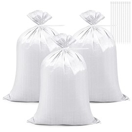 20 Pcs Sand Bags 45Ã75cm Heavy Duty Woven Gravel Bags Waste Bags and 20 Pieces Ties for Garden Rubbish Flood Protection and Storage(White)