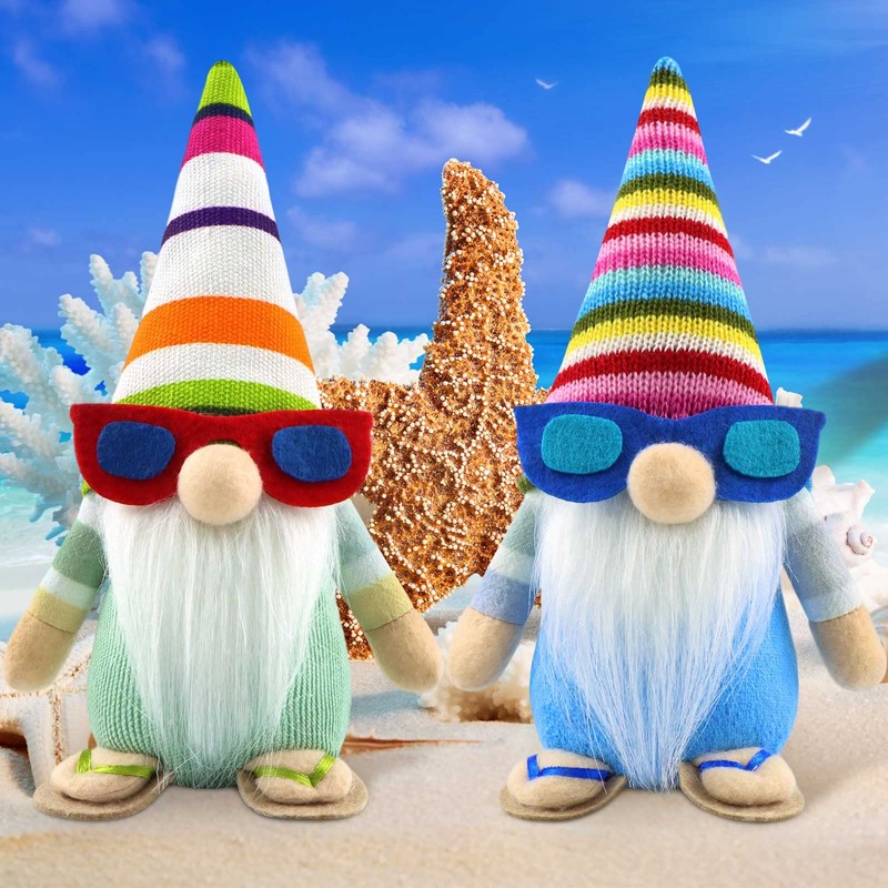 Godeufe Set of 2 Summer Beach Gnome Figures Spring Decoration