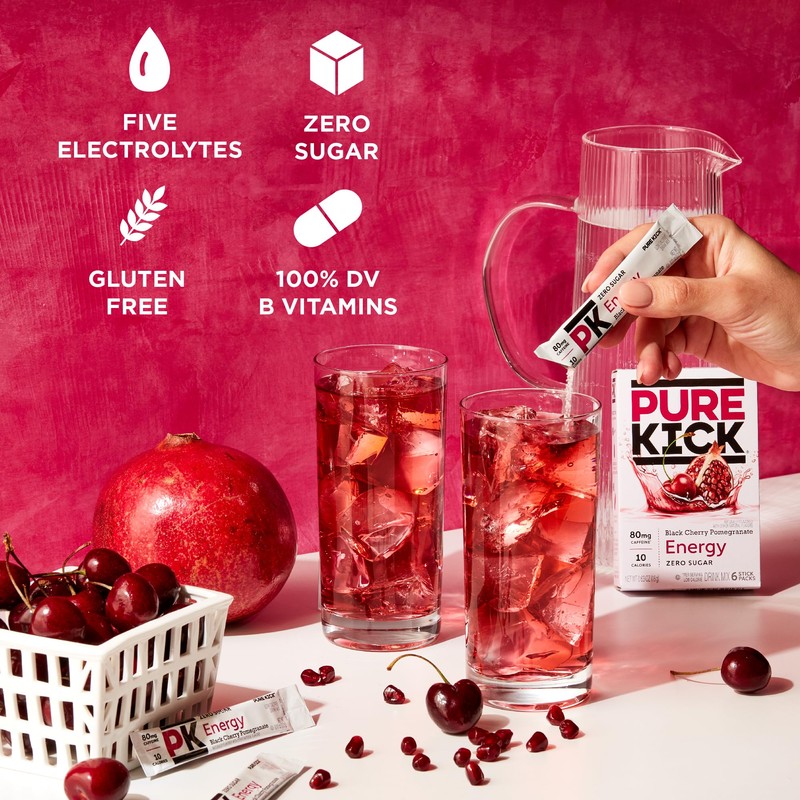 PURE KICK Energy Singles To Go Drink Mix, Black Cherry