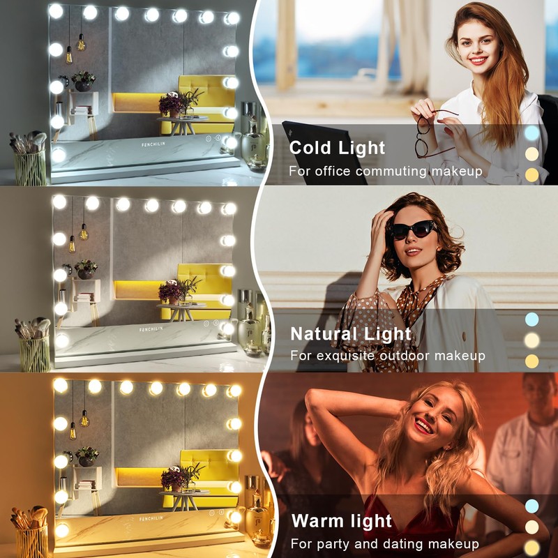 FENCHILIN Vanity Mirror with Lights and Bluetooth Speaker 22.8"x 18.1"
