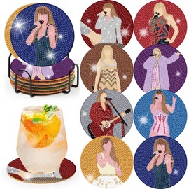 Ljevandria Diamond Painting Coasters, 8 Pieces Diamond Painting Art Kits with Holder, Craft Set for Adults and Children, Diamond Painting Craft Creative Set A Gift for Taylor Fans Friend