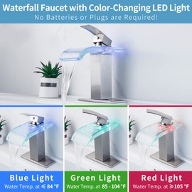 Y-Garhe LED Bathroom Faucet, Brushed Nickel Waterfall Bathroom Faucet, Newest Bathroom Faucet, Waterfall Bathroom Sink Faucet, Bathroom Faucets for Sink 1 Hole, 4 Inch Centerset Bathroom Faucet