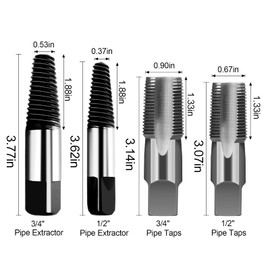 Hakkin 4 Pcs 1/2" - 3/4" Carbon Steel Water Pipe Extractor NPT Taps Set, Water Pipe Triangle Valve Repair Kit, Manual Broken Pipe Remover Thread Repair Tool with Storage Case Bonus a Pipe Seal Tape