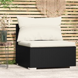 CHARMMA Patio Middle Sofa with Cushions Black Poly Rattan-3666