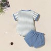 Gobuuly Newborn Baby Boy Summer Clothes Striped Waffle Short Sleeve