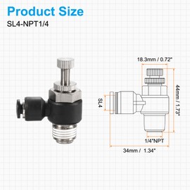 sourcing map SL4-NPT1/4 Air Flow Control Valve Push to Connect Fitting 1/4 Inch OD 1/8 Inch NPT 90 Degree Elbow Air Hose Control Valve Fitting Push Lock, Black