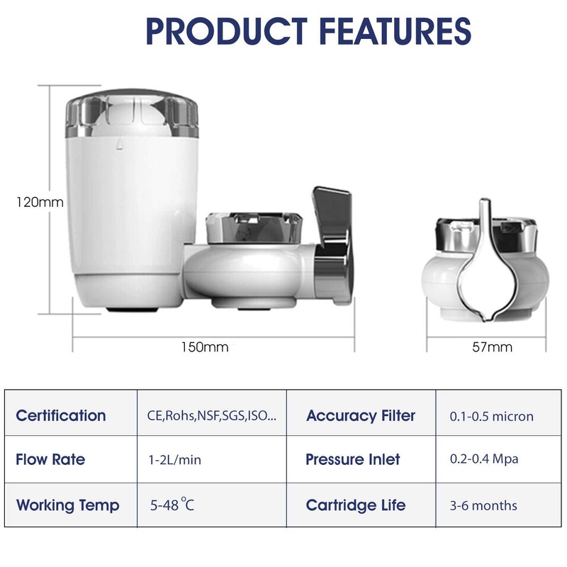 WBM Home Faucet Filter, Effective Purification System, Reduces Lead &