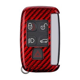 M.JVisun Genuine Carbon Fiber Key Fob Cover for Land Rover Discovery 4/Sport Freelander 2 for Range Rover Evoque/Sport/Velar Car Remote Key Case for Men Women - Red