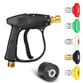 High Pressure Washer Gun 4350PSI: Short Jet Wash Gun with 5pcs Water Nozzle Tip M22 14mm Fitting Hose Connector 1/4" Quick Release High Pressure Washing Accessories for Car Cleaning