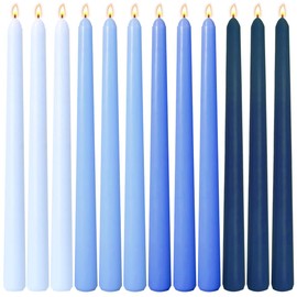 12-Pack Gradient Blue Taper Candles, 10 Inch Unscented Dripless Candlesticks, Long-Lasting Burn Time of 6-7 Hours, Perfect for Home Décor Weddings Babyshower and Events