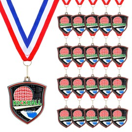 Trnayi 20 Pcs 10/20 /30/40 Pcs Award Medals Bulk Sports Medals with Neck Ribbons 2.4 Inch Winner Award Trophy Prize Gift for Sports Themed Party Favors Tournaments School Match (Kickball)