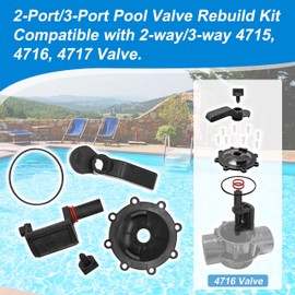 2-Port/3-Port Pool Valve Rebuild Kit Compatible with Jandy Neverlube 2-way/3-way 4715, 4716, 4717，4724 Valves，Includes Handle 7433, Valve Cover 4606, Diverter Valve 4720