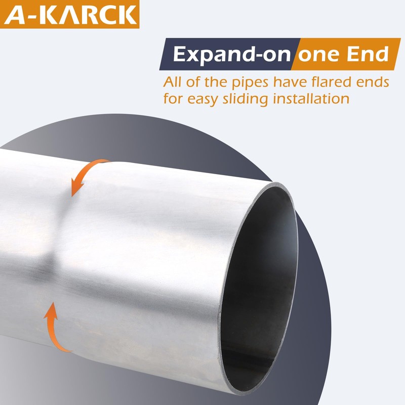 A-KARCK Straight Exhaust Pipe 2" OD, Stainless Steel 40" Long