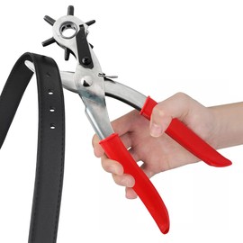 Leather Hole Punch Belts Super Heavy Duty Rotary Puncher, 6 Hole Sizes Maker Tool Watch Bands, Straps, Dog Collars, Saddles, Shoes, Fabrics, DIY Home or Craft Projects (Red)