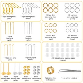 HavaCue 1792 Pieces Earrings Make Your Own Set, 925 Earring Hooks for Beginners and Adults, Earrings Craft Set for Jewellery Making, Repairing Earrings, Bracelet, Necklace, DIY