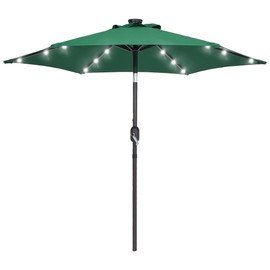 Bonosuki 7.5ft Outdoor Solar Patio Umbrella 2-Year-Non-Fading Steel umbrella outdoor patio with Push Button Tilt and Crank,Dark Green