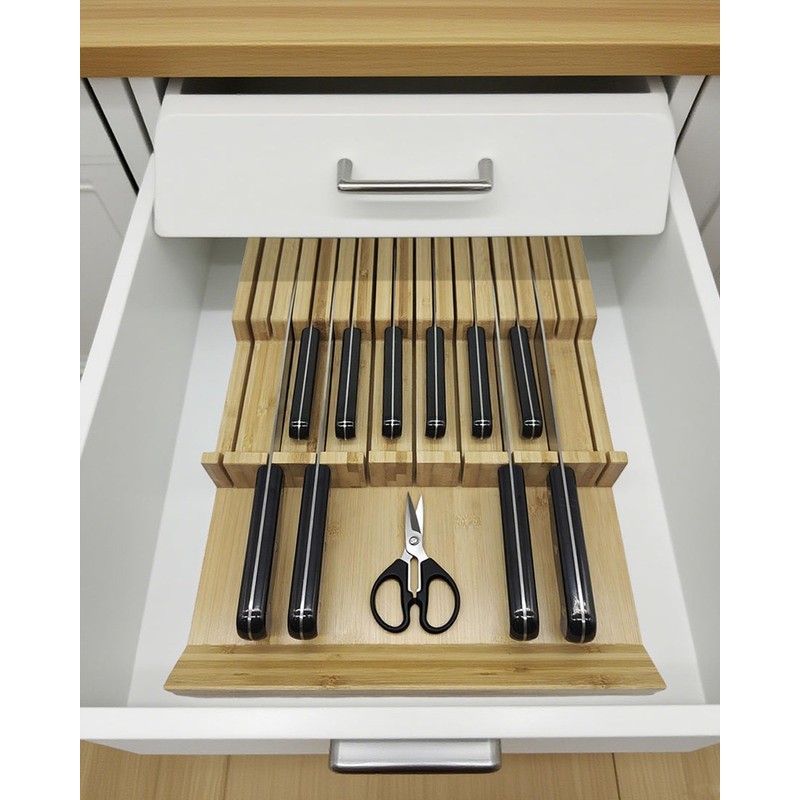 MIAO YUAN Bamboo In-Drawer Knife Block, 17 Slot Large Capacity