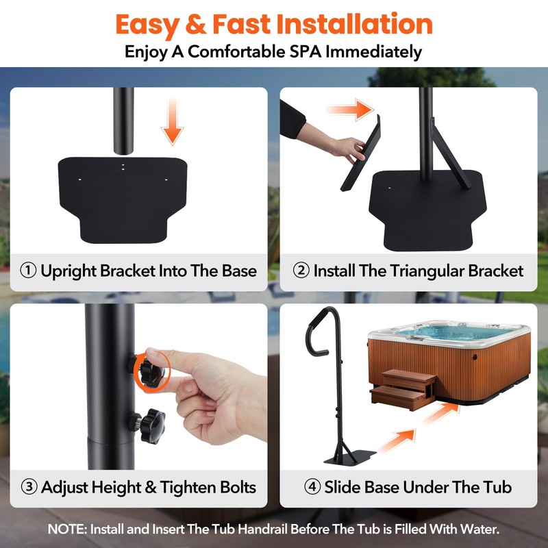 GarveeLife Hot Tub Handrail with LED Light, 360° Rotatable Spa