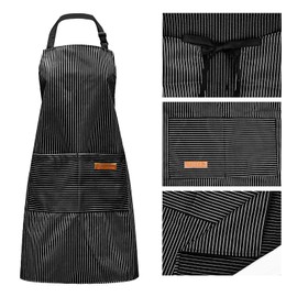 Pack of 2 Cooking Apron with Adjustable Neckband and 2 Pockets Kitchen Apron Bib Apron Made of Cotton Linen Cooking Aprons for Women Men Cooking Baking Painting Gardening (Black & Grey), Black and