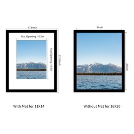Flocey 16x20 Picture Frame 5 Pack, Black Poster Frame, Display Pictures 11 x 14 with Mat or 16 x 20 Without Mat for Horizontal or Vertical Wall Mounting, Wall Gallery Frame for Artwork Certificate