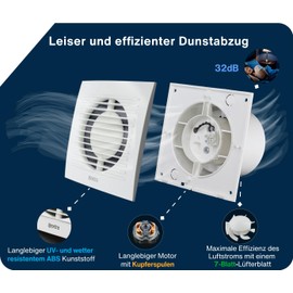 H&C VENT Diameter 100 mm Standard Bathroom Fan, IPX4 15 W, 100 m³/h 32 dB, Extractor Fan for Bathroom, Kitchen, Garage, Greenhouse, Grow Tent, Toilet Fan, Wall Fan, Ceiling Fan, Window Fan