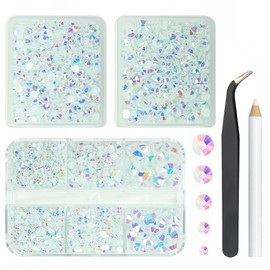 qiipii 3 Boxes 5070PCS White AB Resin Flatback Rhinestones AB Flatback Jelly Resin Rhinestones 2mm 3mm 4mm 5mm 6mm Non Hotfix Gems Stones for Nails Face Eyes Makeup Tumblers Mugs Bottles DIY Crafts