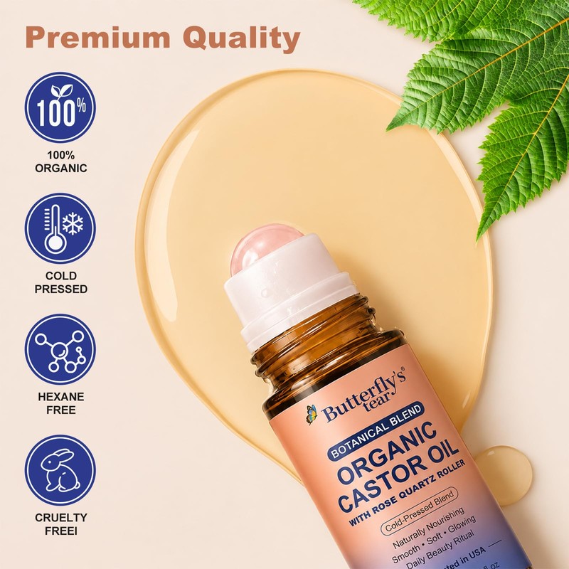 Organic Castor Oil Rose Quartz Roller Ball,Castor Oil Rose Quartz