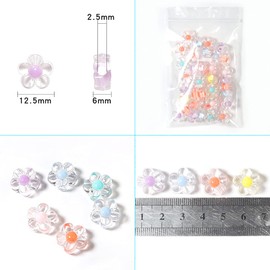 UUYYEO 100 Pcs Shiny Acrylic Charm Beads Colorful Spacer Beads Loose Charming Beads for Jewelry Making Bracelets Necklaces Earrings Flowers