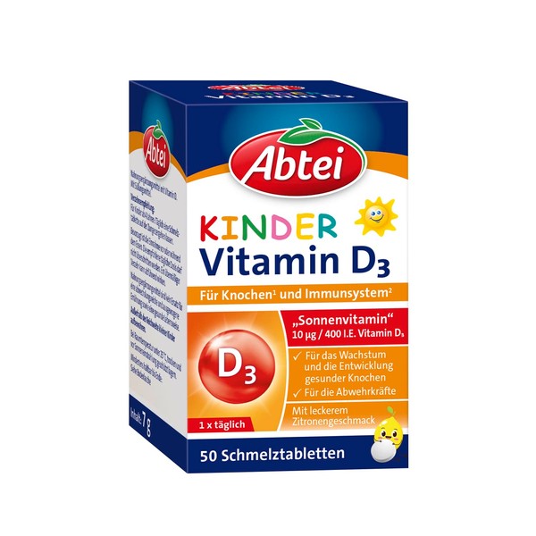 Abtei Children's Vitamin D3 - for Bones and Immune System (50 Omelting Tablets)
