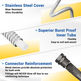 Bluebala Metal Garden Hose - 25FT Heavy Duty Stainless Steel Water Hose with 8-Mode Spray Nozzle, 3/4" Fittings, Leak Proof, Puncture Resistant, No Kink, Lightweight Outdoor Hose for Yard, Farm, Car