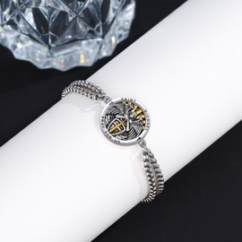 PCTJYFU Saint Michael Bracelet 925 Sterling Silver Oxidized Gold Plated Religious Jewelry for Men Women