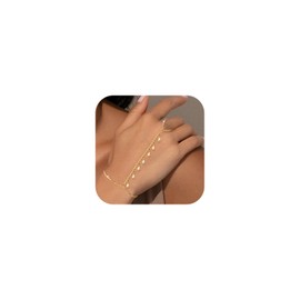 Rotnso Hand Chain Bracelet for Women Dainty 14K Real Gold Plated Ring Chain Diamond Cubic Zirconia CZ Beaded Station Bracelet Trendy Simple Fashion Body Jewelry Waterproof Gifts for Her