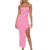 HOCILLE Women's Sexy Strapless Tube Bodycon Ruffle Split Maxi Long