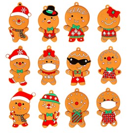 Rumyve Christmas Gingerbread Man Ornament Set - 12-Piece Gingerbread Man Christmas Tree Decorations with Hanging Strings