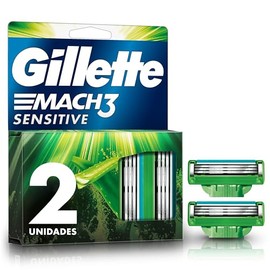GILLETTE Mach3 Sensitive, Cartucho de Rastrillo para Afeitar, 2 Repuestos con Aloe  3 Hojas para Rasurar, Rastrillo para Hombre con Piel Sensible     