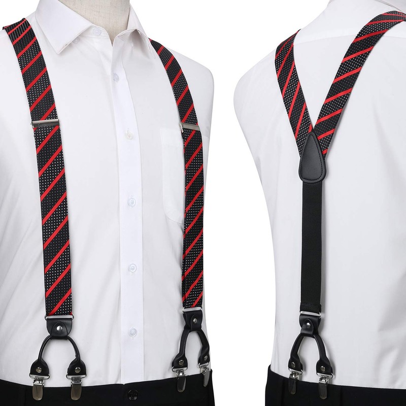 HISDERN Suspenders and Bow Tie for Men Classic Stripe Self