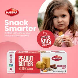 Haddar Cinnamon Oat Peanut Butter Bites, (2 Pack – 12 Bites) | Gluten Free PB Bites | Individually Wrapped | Plant Based Protein Snack | No Artificial Ingredients