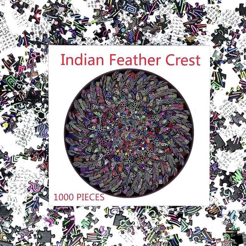 Bgraamiens Puzzle-The Indian Feather-1000 Pieces Round Puzzle Color Challenge Jigsaw
