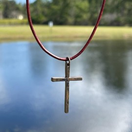 Silver Thin Simple Cross Necklace - Catholic Men Jewelry, Women Religious Gifts, Faith and Believes, Mens Crosses, Father Day, Baptism Ceremony, Christian Accessories (Rustic Brown, Antique Leather)