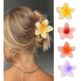 4 Pieces Flower Hair Claws Clips Strong Hold Large Claw Clips for Thick Hair Non-Slip Hair Claws for Women Hawaiian Flower Claw Clips 4 Colors