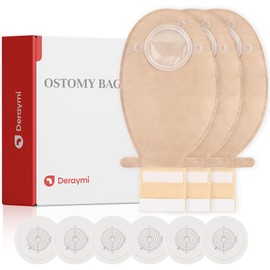 DERAYMI 22 PCS Colostomy Bags, Two Piece Ostomy Bag Ostomy Supplies, Drainable Ostomy Pouches for Ileostomy Colostomy Stoma Care, Cut-to-Fit 20-57mm (16 x Bags+6 x Barriers)