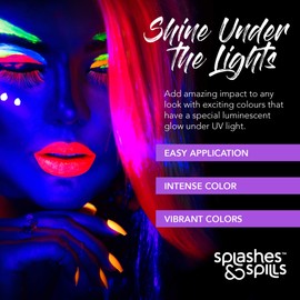 splashes & spills UV Blacklight Glow Nail Polish - 6 Color Variety Pack, 13ml – Day or Night Stage, Clubbing or Costume Makeup