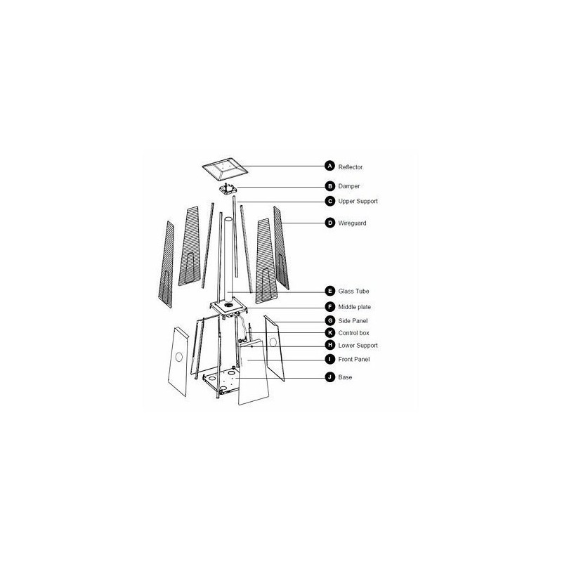 Golden Flame 1-PC Glass Tube Replacement for 4-Sided Tall Pyramid