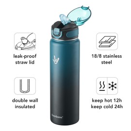 Enerbone 32 oz Insulated Water Bottle, Stainless Steel Bottle with Carrying Strap, Double-Wall Vacuum Insulation Design, Leakproof Sports Bottle with Straw, Keep Drinks Cold or Hot for Hours
