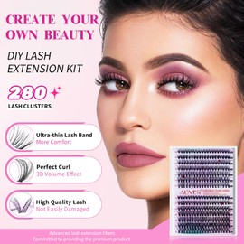 Eyelash Extension Kit- 280PCS Lash Clusters Faux Cils Kit-8-16mm Length DIY Eyelash Extension- Individual Lashes Cluster D Curl -with eyelash Glue and Lash Tweezers for Self Application at Home