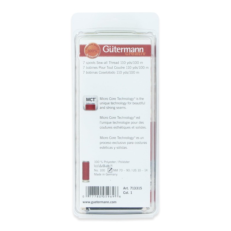 GUTERMANN, Sew-All Thread, 7-Spool Value Pack,%100 Premium Quality, 110yds/100m