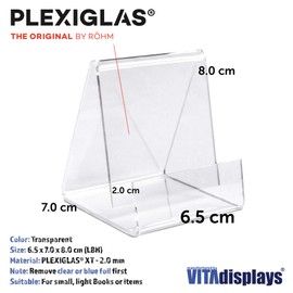 VITAdisplays Pack of 10 Eco bookends, book stands (height: 8.0 cm) as a clamp stand made of original plexiglass (10 pieces)