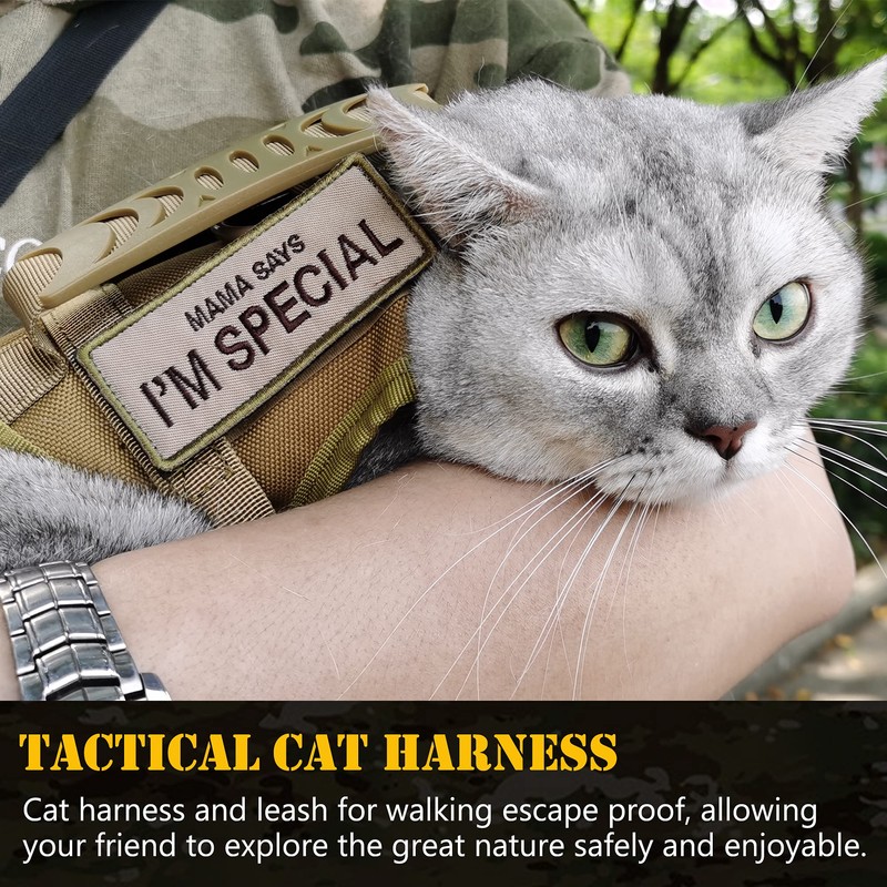 Tactical Cat Harness and Leash for Walking Escape Proof, Adjustable
